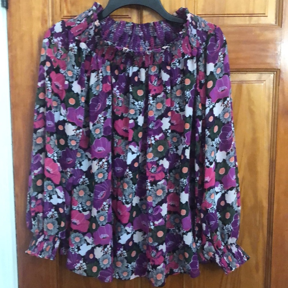 High collar sheer floral lavender blouse